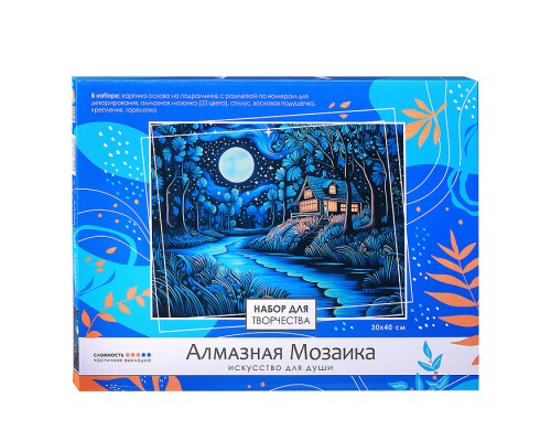 Алмазная мозаика на подрамнике 30*40 (частичная выкладка). Ночь в лесу.