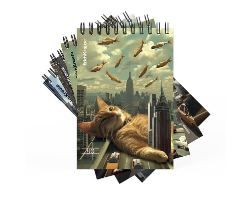 Блокнот 80л. "Вig City Cats" клетка, на спирали, А6