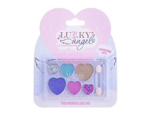 Тени для век Lukky Angel с блёстками Разноцветные Сердечки, 6 цв, 6 г, аппликатор, блистер