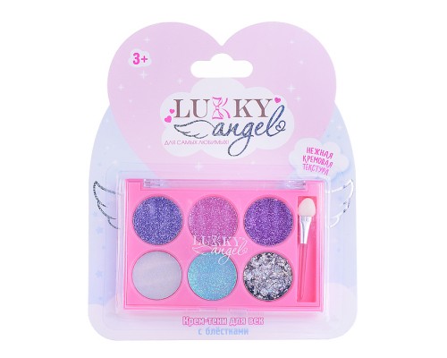 Крем-тени для век Lukky Angel  с блёстками, с аппликатором, 6 цв.(фиолетовый, розовый, сиреневый, белый, бирюзовый, перламутровый),6г, блистер