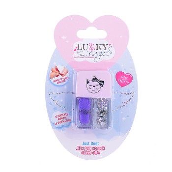 Двойные лаки для ногтей Lukky Angel Just Duet  кол-я Kitty, темно-фиолетовый с блестками и серебряный с блестками, блистер, 2 по 4 мл