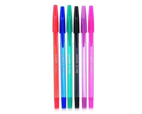 Набор ручек шариковых Stylus, 6 цв., пулевидный пиш.узел 0.7мм, корпус пластиковый полупрозрачный цветной, сменный стержень 140 мм, ПВХ-упаковка с европодвесом