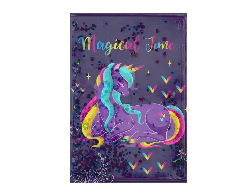 Блокнот "Magical Time", формат А6, 11х15 см, 56 листов в клетку на скрепке, обложка с гелевым наполнением, глиттер внутри, морозостойкий