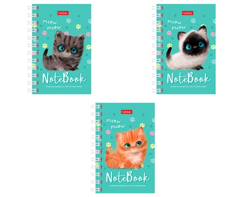 Записная книжка 40л А7ф "Кошарики" клетка, на гребне