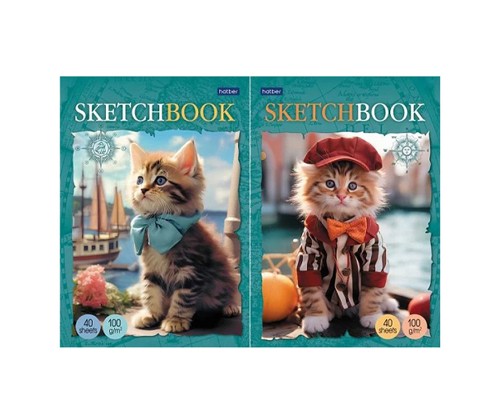 Блокнот SketchBook 40л А5ф "Котики-артисты" без линовки 100г/кв.м отрывная склейка.