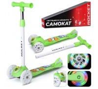 Самокат трёхколёсный ROCKET колёса световые PU, цвет салатовый