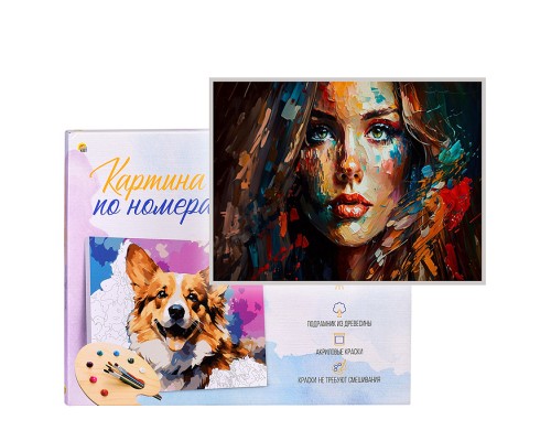 Холст с красками 40х60 по номерам "Девушка в красках" (30 цв.)