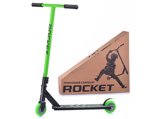 Самокат трюковый ROCKET,колеса PU/пластик 100 мм,ABEC 7, зелёный