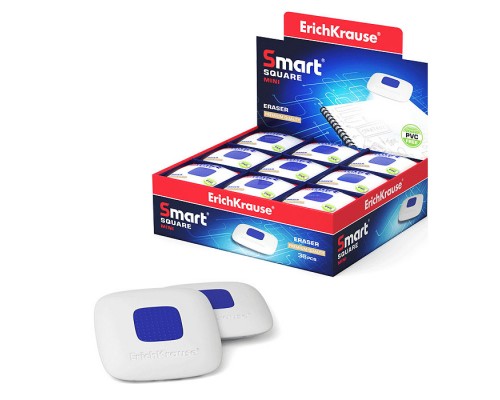 Ластик с пластиковым держателем ErichKrause® Smart Mini Square (в пакете с европодвесом) (в коробке по 36 шт.)