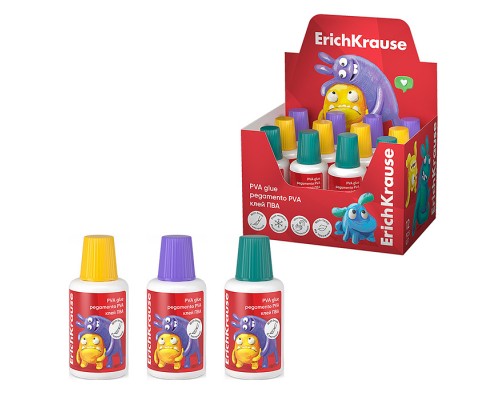 Клей ПВА EasyStick, Jolly Friends, с кисточкой, 20мл, ассорти
