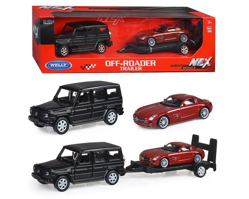 Набор 1:38, Mercedes-Benz G-Class, Mercedes-Benz SLS AMG, с прицепом, 2 шт.