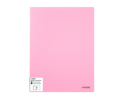 Папка с боковым прижимом "Pastel" A4 (235x310x20 мм) 650 мкм, фактура "песок" на 150 листов бумаги, внутренний карман 160 мкм, индивидуальная маркировка, непрозрачная розовая