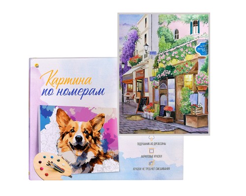 Холст с красками 17х22 по номерам "Кафе в цветах" (14цв.)