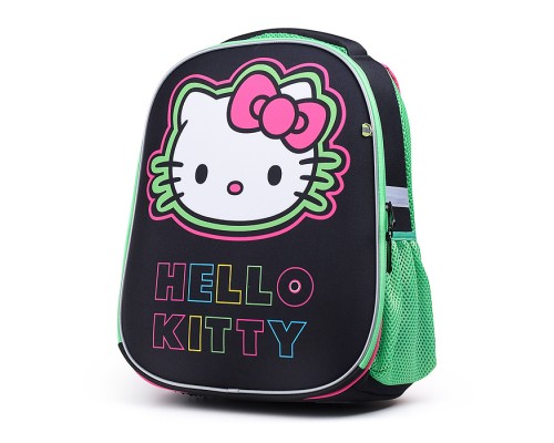 Рюкзак каркасный, Hello Kitty Neon формованный из полимеров, материал: нейлон, полиэстер, полноцветная печат, 2 отделения на молнии, 2 бегунка на каждой молнии, 1 вместительный боковой карман, светоотражатели , жесткая эргономичная спинка;  широкие, регул