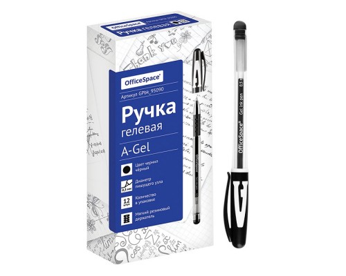 Ручка гелевая "A-Gel" черная, 0,5мм,