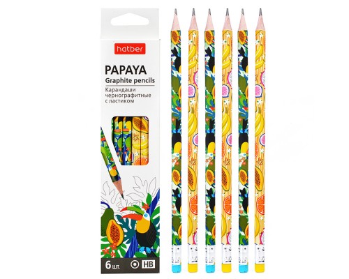 Набор карандашей чернографитн. Papaya- Ассорти "HB" круглый корпус 6шт. с ластиком заточен.  в картонной коробке
