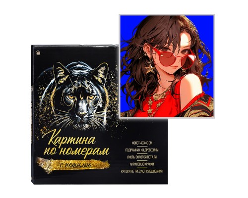 Холст с красками 40х40 по номерам "Девушка на диско" с зол. поталью (в кор.) (30цв)