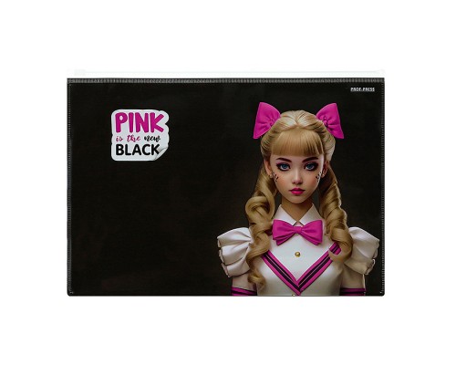 Папка-конверт на молнии, А4, 180мкм, "PINK&BLACK"