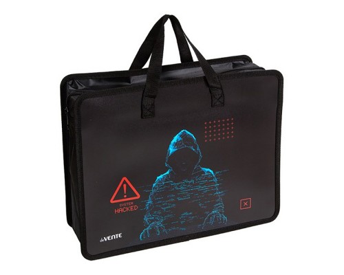 Папка для тетрадей, ИЗО и технологии "Label. Hacker" A4 (33,5x26x10 см) с текстильным расширением 10 см, на молнии сверху, пластик 400 мкм, текстильные ручки, в пластиковом пакете