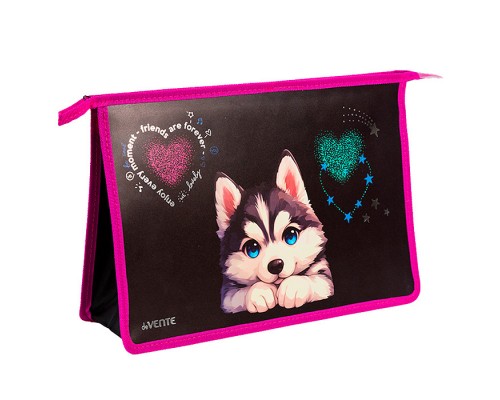 Папка для тетрадей "Cute Husky" A4 (330x230x100 мм) с текстильным расширением 100 мм, на молнии
