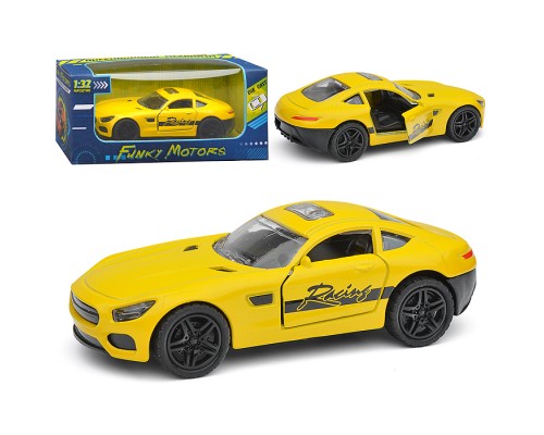 Жёлтая инерционная машинка люкс с принтом die-cast, 1:32, открывающиеся двери