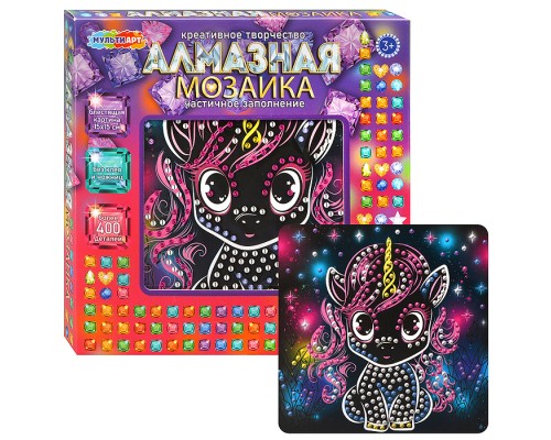 Алмазная мозаика на черном фоне 15*15 "Единорог" в коробке