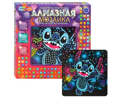 Алмазная мозаика на черном фоне 15*15 "Стич" в коробке