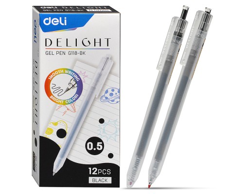 Ручка гелевая Delight автомат, корп. прозрачный чернила черные, линия 0.5мм