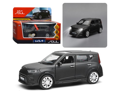 Машина металл KIA soul 12 см, (свет-звук, двер, черный матовый)инерц., в коробке