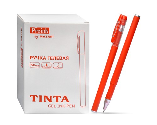 Ручка гелевая Tinta, Красная, игольчатый пишущий узел 0.5 мм, цветной пластиковый корпус, сменный стержень 130 мм, картонная упаковка¶упаковка