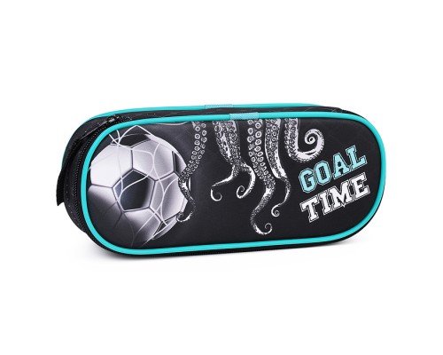 Пенал корпусный овальный "Goal time" резинки на крышке и на откидной планке, размер 225*90*50мм