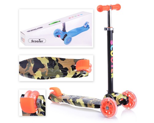 Самокат 3-х кол., оранжевый, светящиеся колёса, PVC, ABEC 7, в коробке