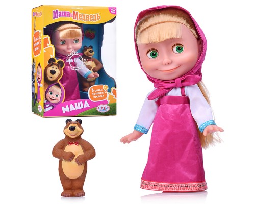 Кукла Маша 25см, "Маша и Медведь" озвуч, медведь, коробка