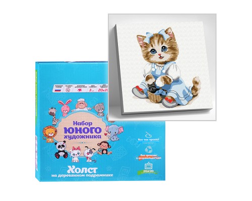 Картина по номерам 20Х20 "Кошечка с корзинкой" (14 цветов)