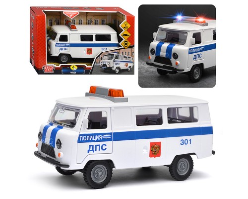 Машина пластик свет-звук UAZ 452 полиция, 18 см, двери, багажник