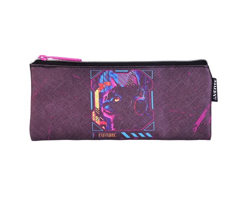 Пенал "Label. Cyber Cat" 21,5x9x1 см, плоский для 35 предметов, на молнии, искусственная кожа до -40C с антивандальной фактурой, с подкладом