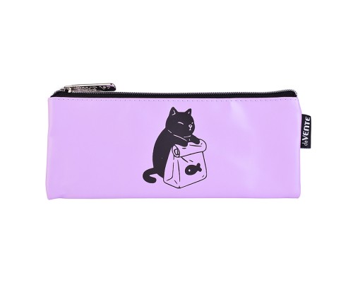 Пенал "Cat and Fish" 21,5x9x1 см, плоский для 35 предметов, на молнии, матовая антивандальная искусственная кожа до -40C, аппликация из искусственной кожи, с подкладом