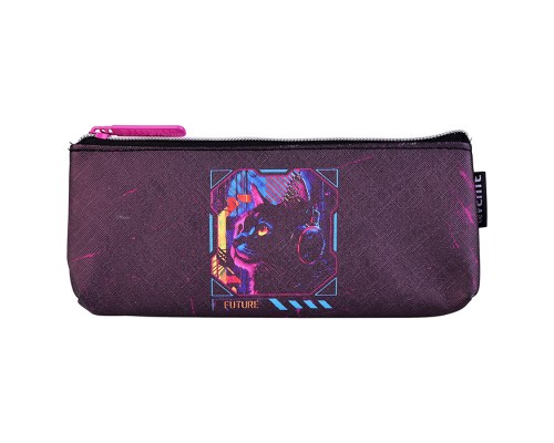 Пенал "Label. Cyber Cat" 21x8x3,5 см, треугольный для 45 предметов, на молнии, искусственная кожа до -40C с антивандальной фактурой, с подкладом