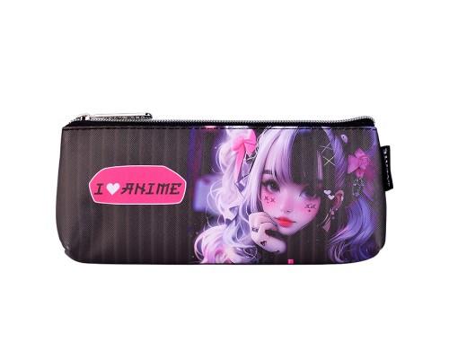 Пенал "I Love Anime" 21x8x3,5 см, треугольный для 45 предметов, на молнии, искусственная кожа с антивандальной фактурой, с подкладом