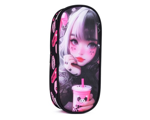 Пенал "I Love Anime" 21x8x5 см, овальный для 50 предметов, с внутренним органайзером-створкой, плотный износостойкий полиэстер с водоотталкивающей пропиткой, на молнии