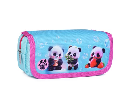Пенал "Yummy Panda" 20,5x9,5x7 см, прямоугольный для 40 предметов, отделение на молнии, наружный карман на молнии, с верхней створкой на липучке, плотный износостойкий полиэстер с водоотталкивающей пропиткой