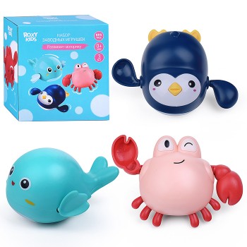 Игрушки для ванной заводные 3 шт (птичка, краб, пингвин)
