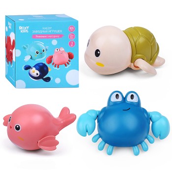 Игрушки для ванной заводные 3 шт (черепаха, краб, птичка)