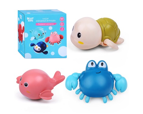 Игрушки для ванной заводные 3 шт (черепаха, краб, птичка)