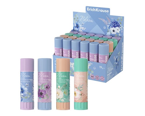 Клей-карандаш EasyStick "Pastel Bloom" 19г, ассорти (в коробке-дисплее по 24 шт.)