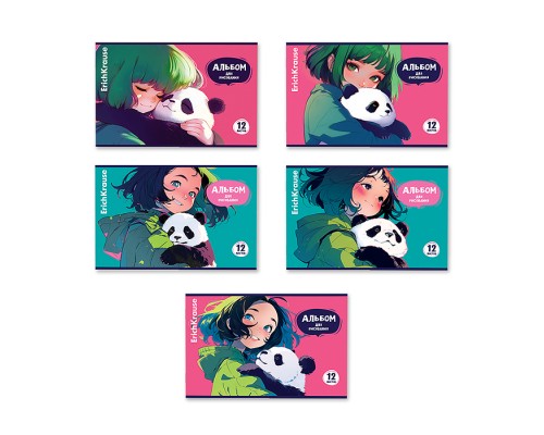 Альбом для рисования 12л. на скобе Panda Hugs, А4,