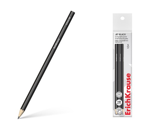 Набор из 4 чернографитных карандашей Jet Black, шестигранных, HB (в пакете)