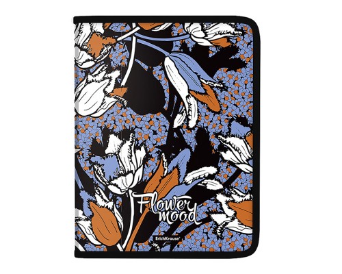 Папка для тетрадей на молнии пластиковая Tulips, A4 (в пакете по 4 шт.)