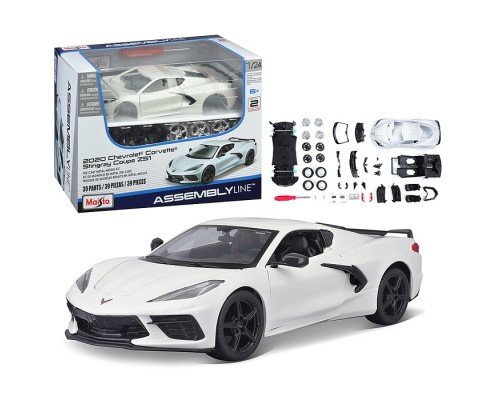 DIY машинка с отверткой die-cast 2020 Chevrolet Corvette Stingray Coupe Z51, 1:24, белая