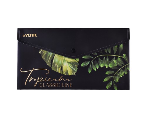 Папка-конверт на кнопке "Tropicana" Travel-size DL (260x140 мм) 180 мкм, непрозрачная с рисунком, тиснение фольгой, индивидуальная маркировка, 2 дизайна ассорти